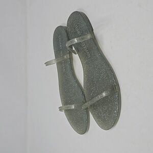 Stuart Weitzman Silver Glitter Jelly Flat Slide Sandals Size 9